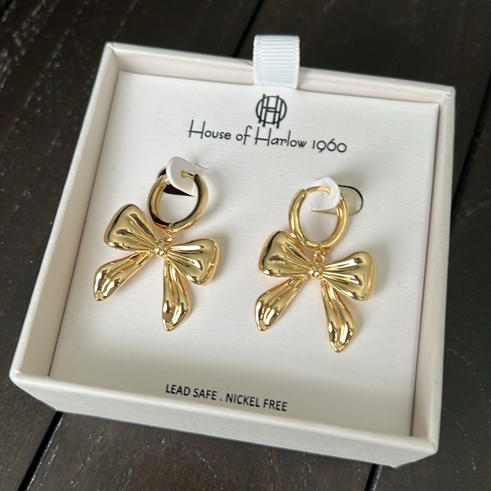 House of Harlow 1960 Gold Sculptural Bow Earrings